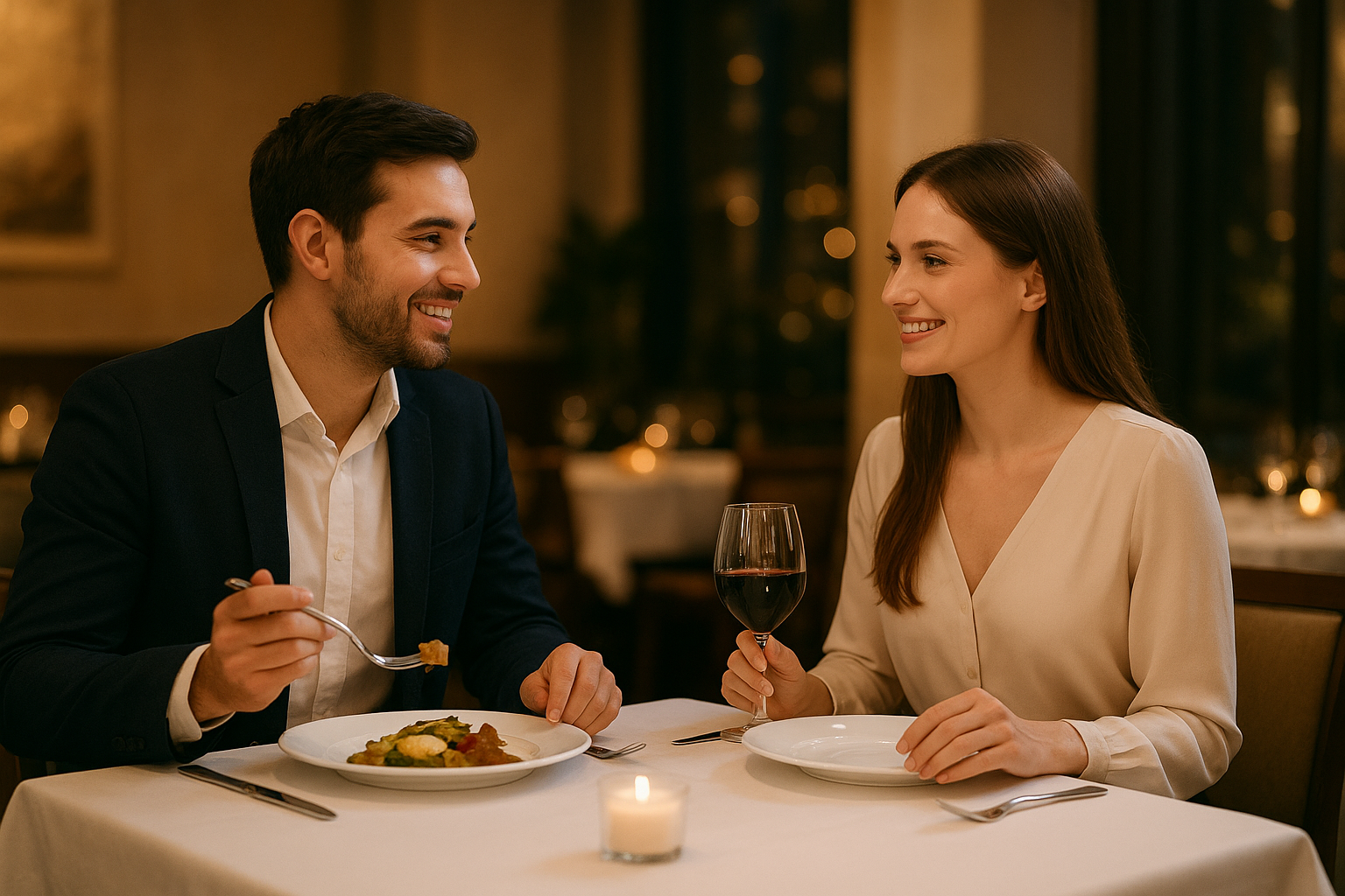 a couple having dinner